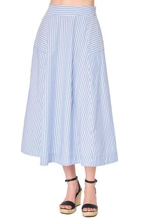 Gibsonlook Amanda Smocked Back Midi Skirt in French Blue White Stripe at Nordstrom, Size X-Small