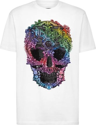 Philipp Plein T-shirt Ronde Hals SS Barok Schedel - Heren - T-shirts - Wit - 4XL - Katoen - Tops