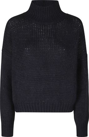 Roberto Collina Navy Blue High-Neck Baby Alpaca-Blend Sweater
