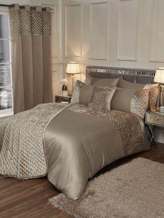 TJ Hughes Glamour - Quilted Sequin Velvet Duvet Set in Mink - TJ Hughes