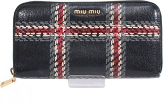 Miu Miu Black Gray Red Color Leather Long Wallet (Bi-Fold) (Pre-Owned)