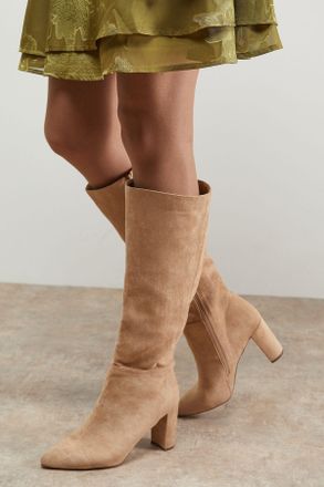 Oasis Womens Kora Faux Suede High Block Heel Pointed Knee Boots - Beige - Size UK 7