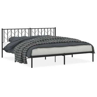 Berkfield Home Metal Bed Frame without Mattress with Headboard Black 193x203cm | Size: 193x203 cm