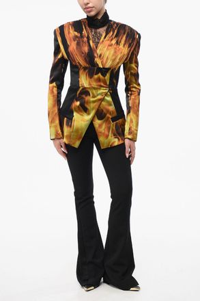 Balmain Blazer Collarless FIRE in Satin Stampato Balmain