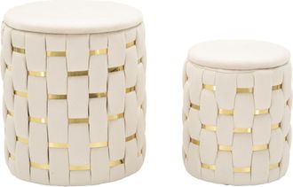 Mauro Ferretti Puff Con Almacenamiento Shanty Crema Set De 2 Piezas Cm &Oslash; 37x42-28x35