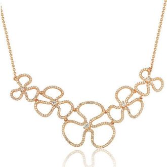 Suzy Levian Rosed Sterling Silver Cubic Zirconia Floral Thin Necklace