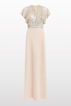 Jenny Packham Cary Sequin V-Neck Maxi Dress in Moonstone at Nordstrom, Size 10 Uk