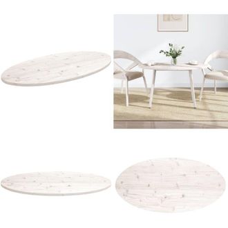 vidaXL Piano Tavolo Bianco 110x55x2,5 cm Legno Massello di Pino Ovale - Piano in legno - Tavolo da bar