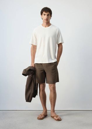 Mango Bermuda misto cotone lyocell pinces marrone - Uomo - 44 - MANGO MAN