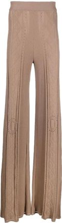 Marine Serre Broeken, Dames, Beige, S, Katoen, Pointelle Gebreide Broek