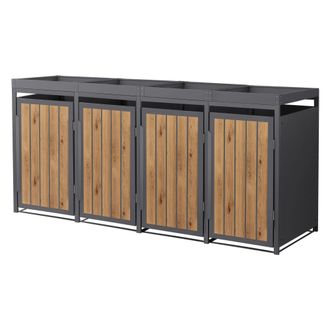 ML Design Cobertizo para 4 cubos de basura 240l antracita roble claro, macetero