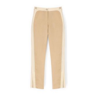 Motivi Broek met bies en split aan de onderkant - Dames - Straight fit broeken - Beige - XS - Katoen - Broeken