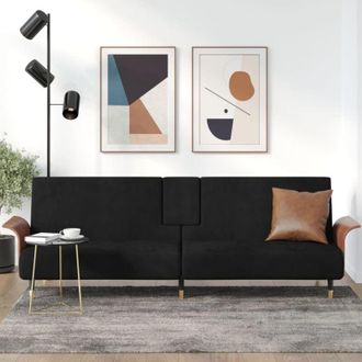 vidaXL Sof&aacute; Cama Con Portavasos Terciopelo Negro Vidaxl