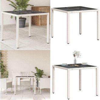 vidaXL Tavolo Giardino con Piano Vetro Bianco 90x90x75 cm Polyrattan - Tavolo in vetro - Rattan PE