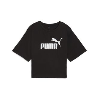 Puma T-shirt cropped con logo ESS N. 1 vestibilit&agrave; comoda da donna, Abbigliamento, Nero, XL