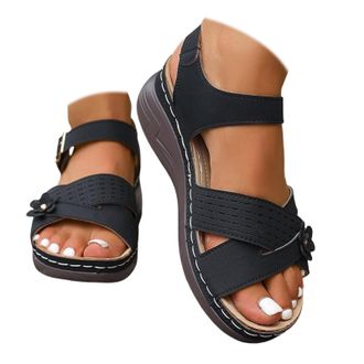 Generic Orthopedic Wide Sandals for Women 2026,Summer Casual Flat Boho Open Toe Flower Platform Sandals Solid Color Slip-On Beach Casual Comfortable Summer Ba