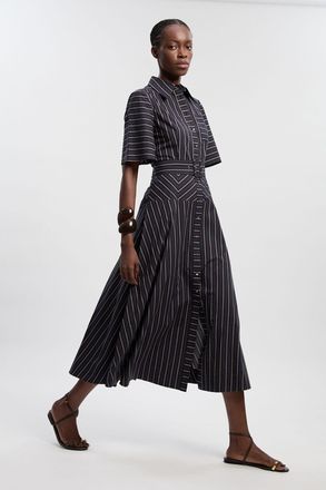 Karen Millen Womens Cotton Stripe Woven Shirt Dress - Navy - Size 10 UK