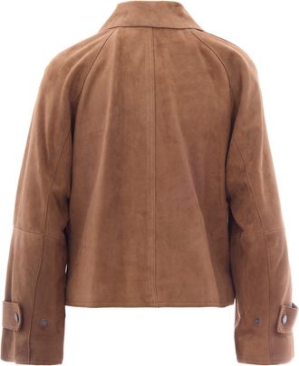 Max Mara Womens Suede Jacket With Shirt Collar Hazelnut Goatskin Leather