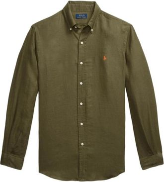 Polo Ralph Lauren Groen Linnen Polo Shirt - Heren - Casual Overhemden - Groen - XL - Linnen - Overhemden