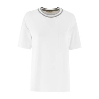 PANICALE Panicale, Tops, Dames, Wit, M, Lurex Crew Neck Zak T-shirt