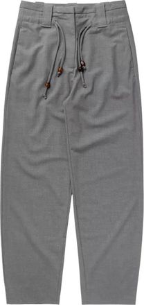 Ganni Drapey Melange Mid-High Waisted Broek - Dames - Straight fit broeken - Grijs - L - Leer - Broeken