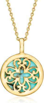 Ross-Simons Turquoise Reversible Pendant Necklace in 18kt Gold Over Sterling