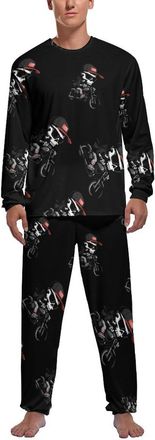 Generic Skeleton Motorbike Mens Pyjama Set Soft Long Sleeve Sleepwear Lounge Set Pjs