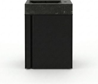 Saniclass Chaci Toiletmeubelset - 40x65cm - 1 deur - 1 kraangat - rechts - fontein natuursteen donker - mat zwart