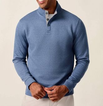 Johnnie-O Rockwells Diamond-Quilted Henley Pullover In Laguna Blue
