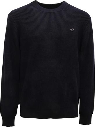 Sun 68 English Rib Sweater L/S - Heren - Ronde hals truien - Blauw - S - Wol - Truien & Vesten