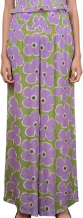 Shine Flower Silk Pants In Purple