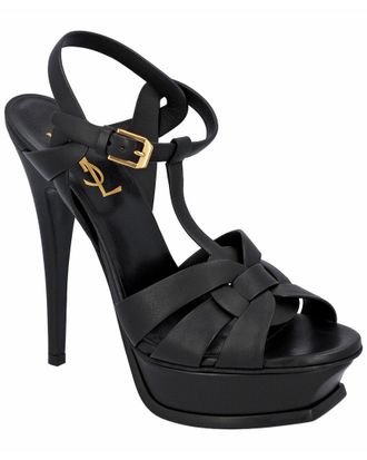 Saint Laurent Womens Calfskin Leather Tribute Platform Sandal (Authentic Pre- Loved)