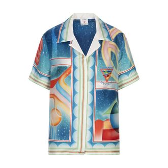 Casablanca Shirts, female, Multicolor, XS, Galaxy Court Short Sleeve Silk Shirt