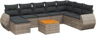 vidaXL Set De Muebles De Jard&iacute;n 9 Pzas Y Cojines Rat&aacute;n Sint&eacute;tico Gris Vidaxl