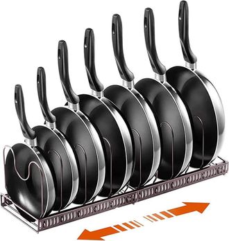OEM Soporte Para Cacerolas - Ajustable 30 A 58 Cm - 7 Compartimentos Regulables - Divisible En 2 Partes - Marr&oacute;n