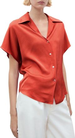 Mango Fluid Short Sleeve Shirt in Red at Nordstrom, Size 16