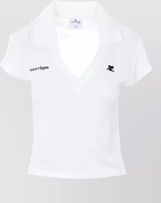 Courr&egrave;ges cropped v-neck short-sleeve polo top