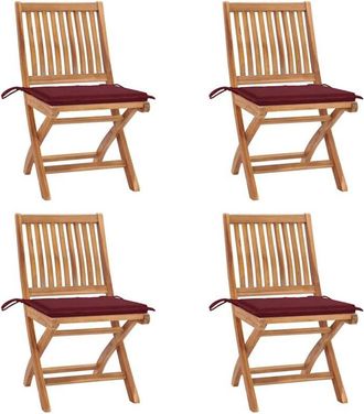 vidaXL Vidaxl - Sillas De Jard&iacute;n Plegables 4 Uds Madera Maciza Teca Con Cojines