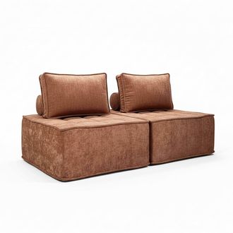 Oviala Lote de 2 sillones de tela para sof&aacute; modular con coj&iacute;n terracota