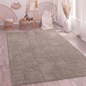 Paco Home Paco Home Alfombra Sala-de-estar Pelo-alto Scandi Boho Geom&eacute;trico Abstracto Lavable Taupe 120x160 Cm