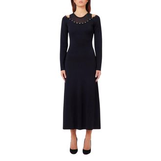 Liu Jo Gebreide Lange Jurk met Strass - Dames - Jurken - Zwart - Maat: S Viscose