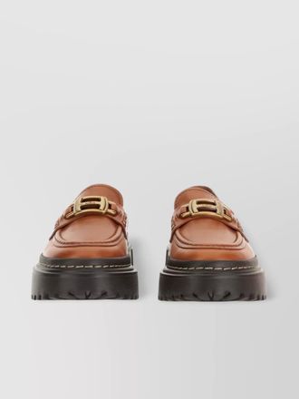 Hogan chunky sole leather loafers with stitch detailing