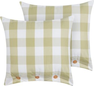 Beliani Beliani - Conjunto De 2 Cojines De Algod&oacute;n A Cuadros Estilo Cottage Verde 45 X 45 Cm Tamnine