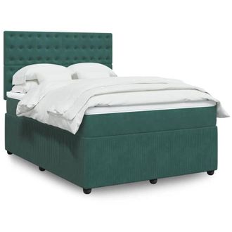 vidaXL Vidaxl - Cama Box Spring Con Colch&oacute;n Terciopelo Verde Oscuro 140x190 Cm