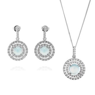 Orphelia Rivera Dames 925 Sterling Zilveren Set: Ketting-Hanger + Oorbellen - Zilver SET-7481/BC