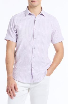 Robert Graham Fornillo Stripe Short Sleeve Seersucker Button-Up Shirt in Lilac at Nordstrom, Size Xxx-Large