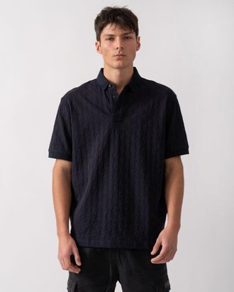 A|X Armani Exchange Mens Regular Fit Polo Shirt with Tone-On-Tone Allover Logo - Navy Cotton - Size X-Large