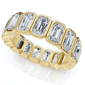 Pompeii3 5Ct Emerald Cut Bezel Eternity Wedding Ring 14k Gold Lab Grown