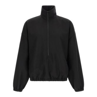 Fear of God Light Jackets, male, Black, Size: L Virgin Wool Ripstop Half-Zip Sweatshirt