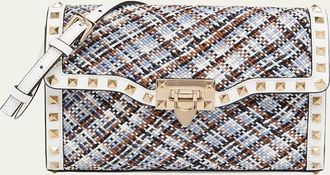 Valentino Garavani Small Woven Leather-Trim Rockstud Crossbody Bag